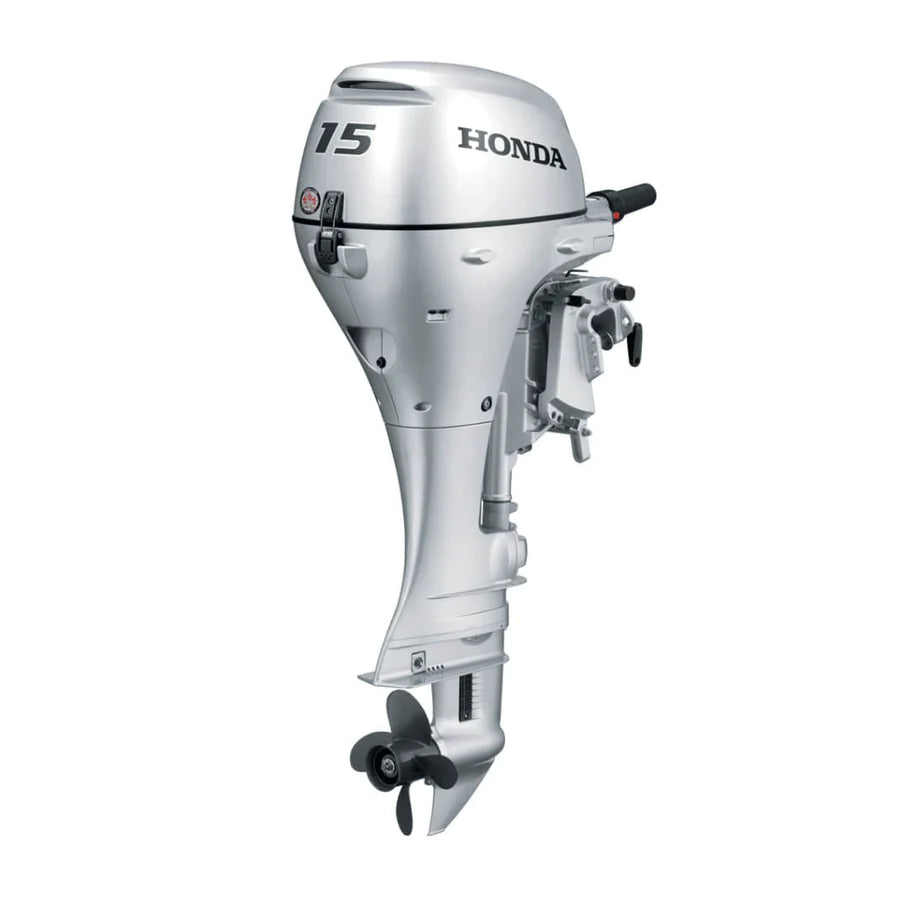 Honda BF 15 HP four-stroke outboard motor.
