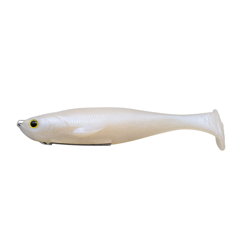 Geecrack Crackdown 6 inch line-through soft swimbait in White Pearl Shad #006