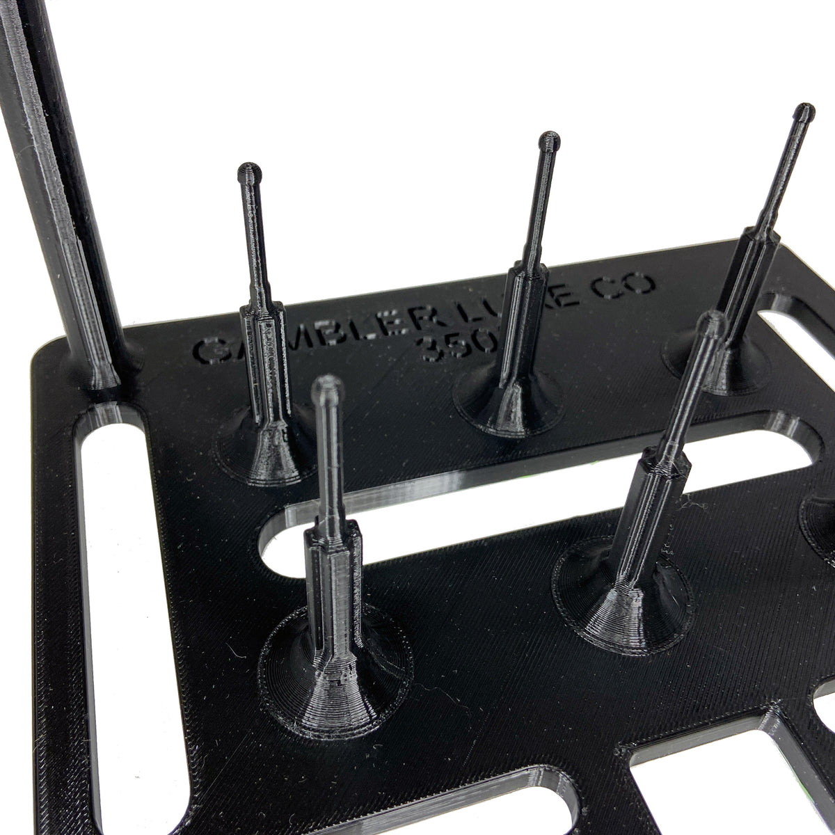 Close-up of the Gambler Lure Co. 3505 insert tray with vertical posts for holding urchin baits upright