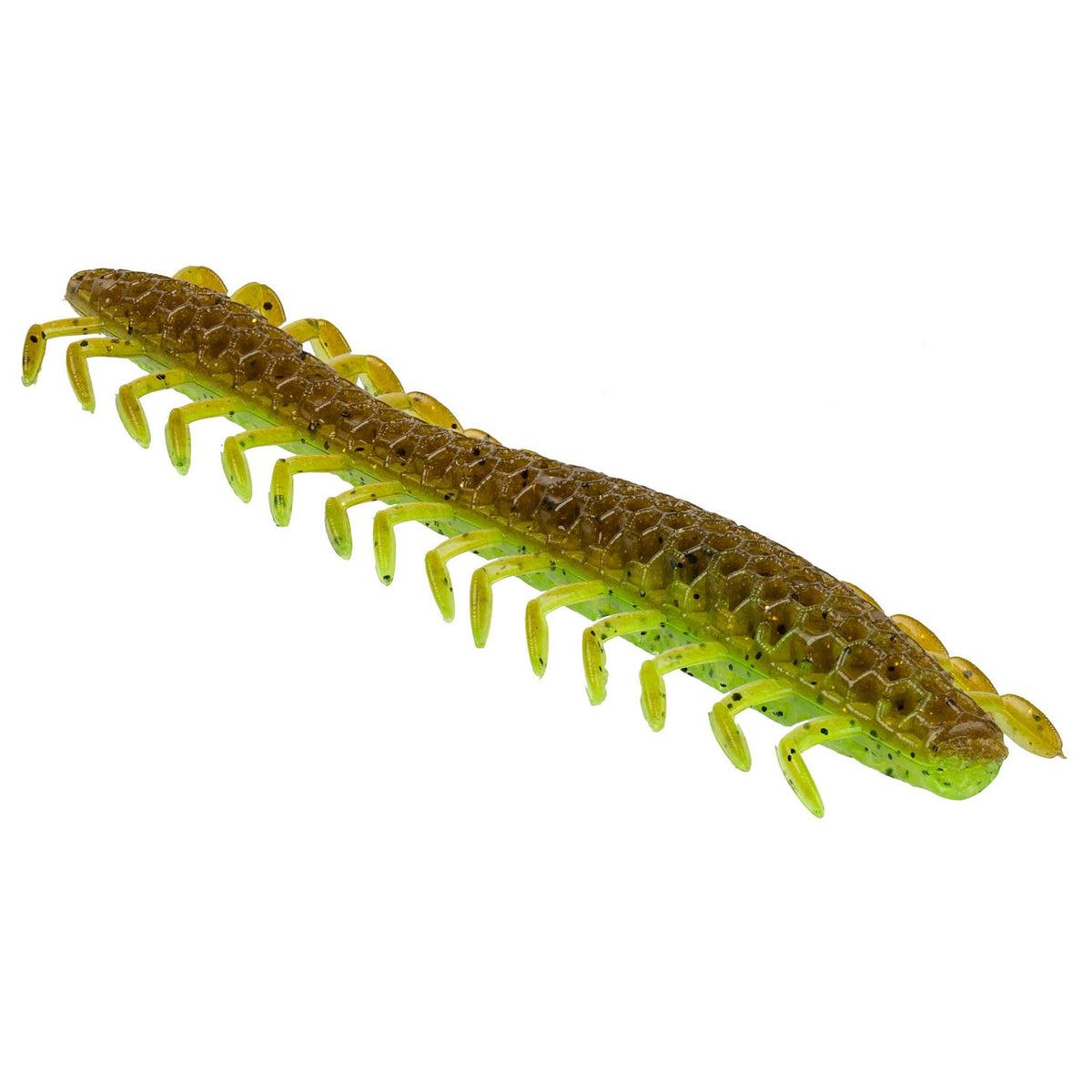 NetBait HexTek Dirty 30 5 inch soft plastic worm in Gill Pickle, showing the 30 forward-facing legs