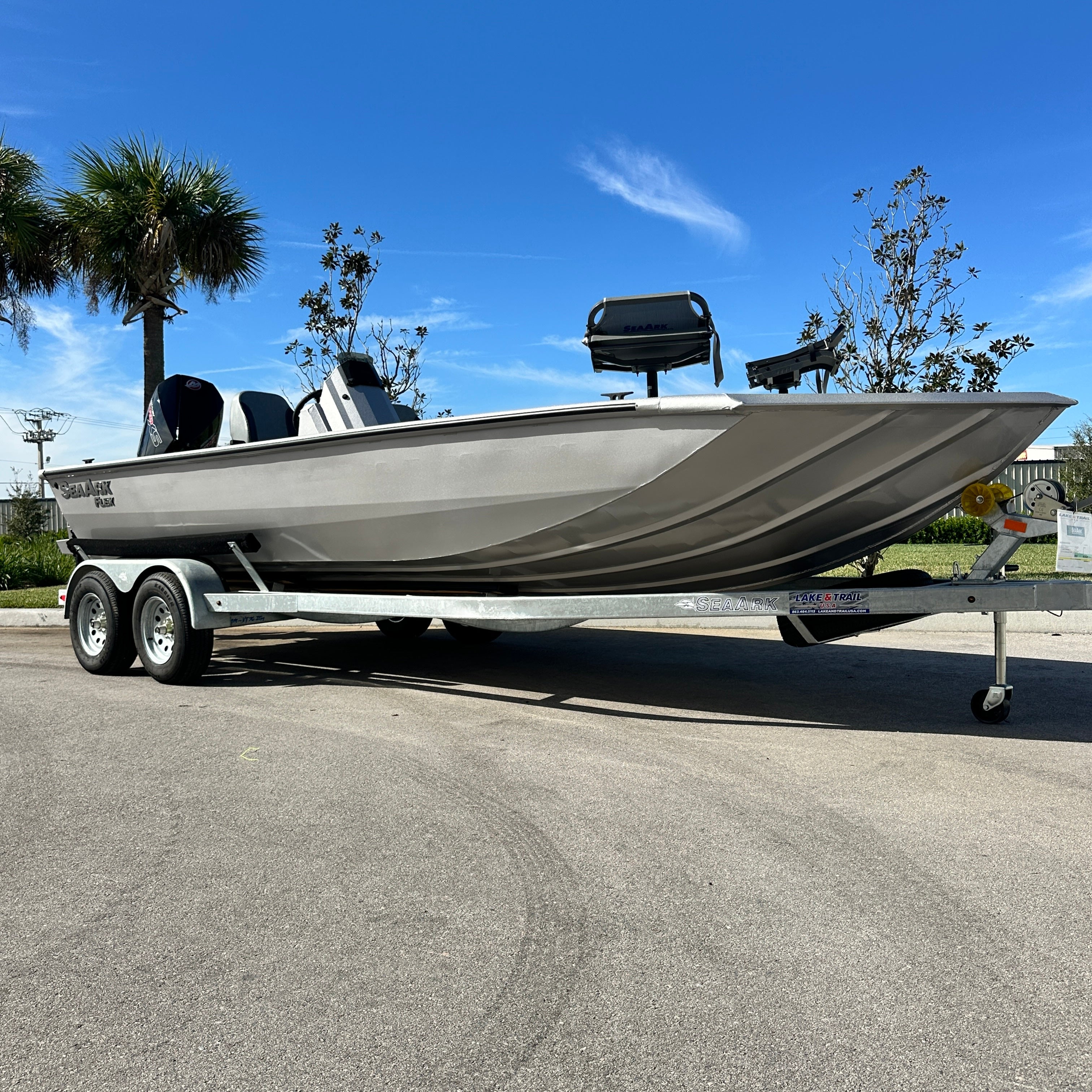 Sea Ark Flex 2172 grey aluminum boat with Mercury 200 XL at Lake & Trail USA in Okeechobee, FL.