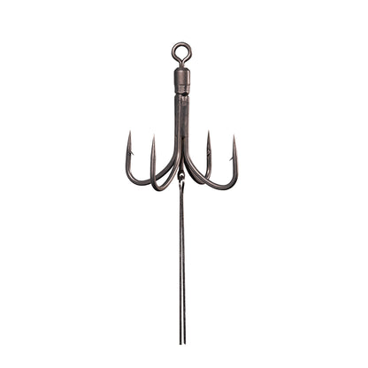 BKK Armorpoint Hyperlatch Quad-Urchin hook showing four hook points and dual-wire bait locking pin