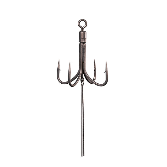 BKK Armorpoint Hyperlatch Quad-Urchin hook showing four hook points and dual-wire bait locking pin