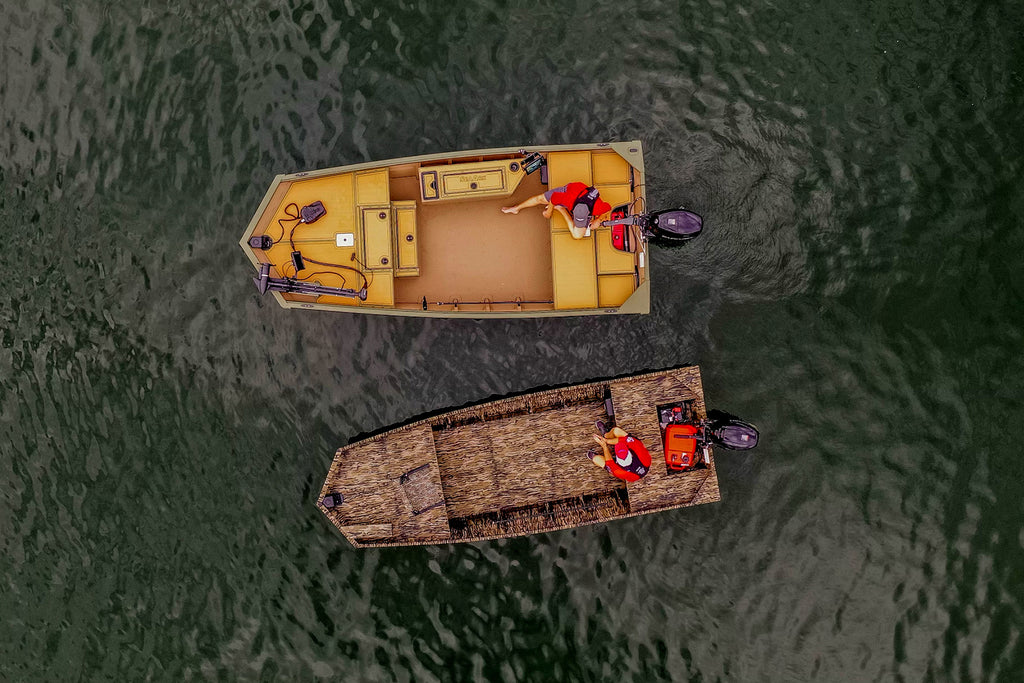 SeaArk MV Jon series — manufacturer photo, modified-V jon boats on the water from above