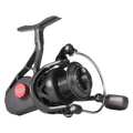 Bates Fishing Co. SAM 2500 spinning reel in anodized gunmetal grey, side profile