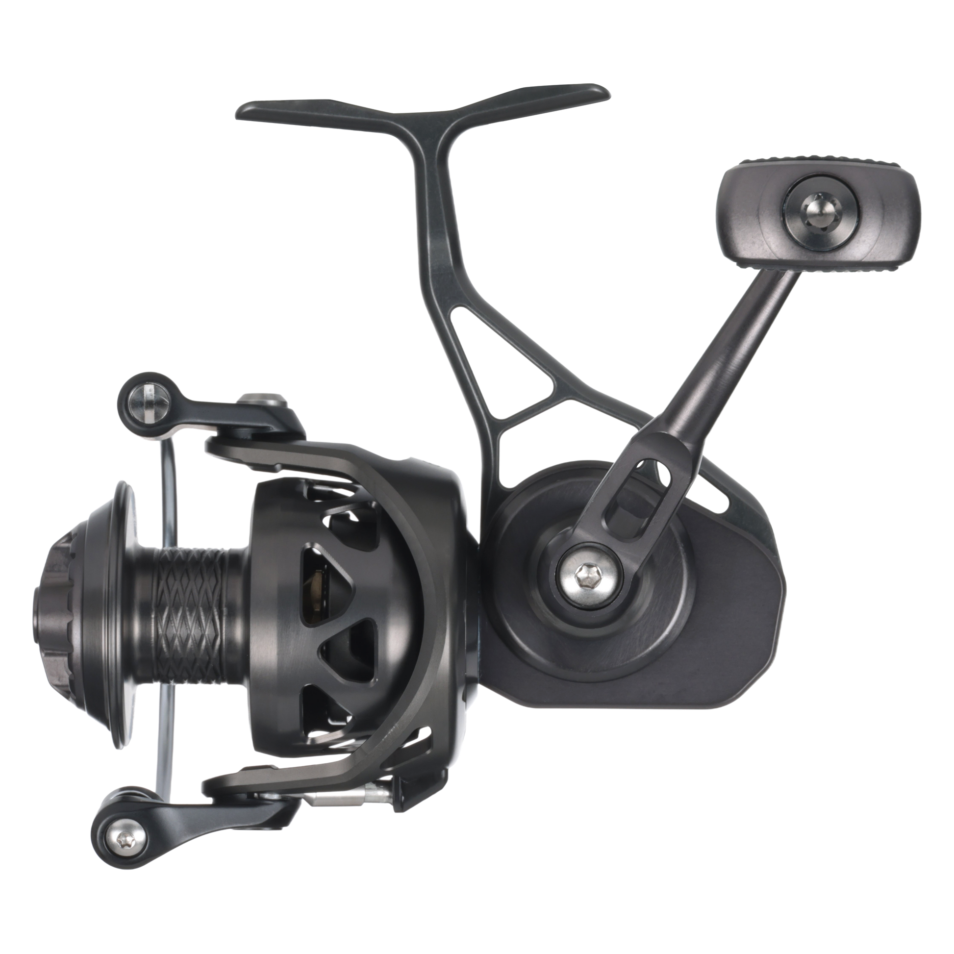 Bates SAM 2500 spinning reel showing CNC-machined 6061-T6 billet aluminum body