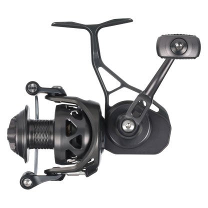 Bates SAM 2500 spinning reel showing CNC-machined 6061-T6 billet aluminum body
