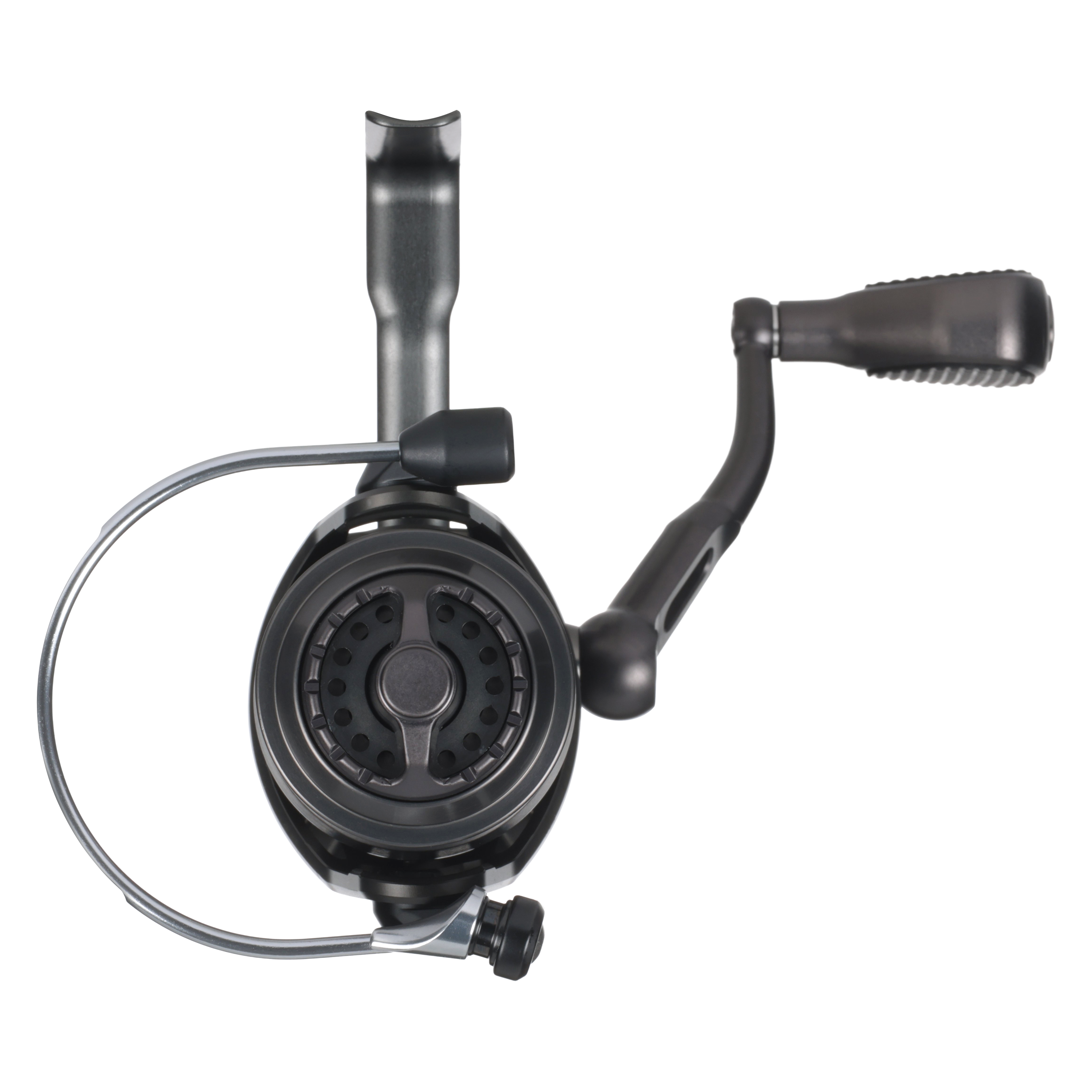 Bates SAM 2500 spinning reel rear view showing sealed body construction