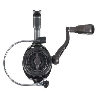 Bates SAM 2500 spinning reel rear view showing sealed body construction