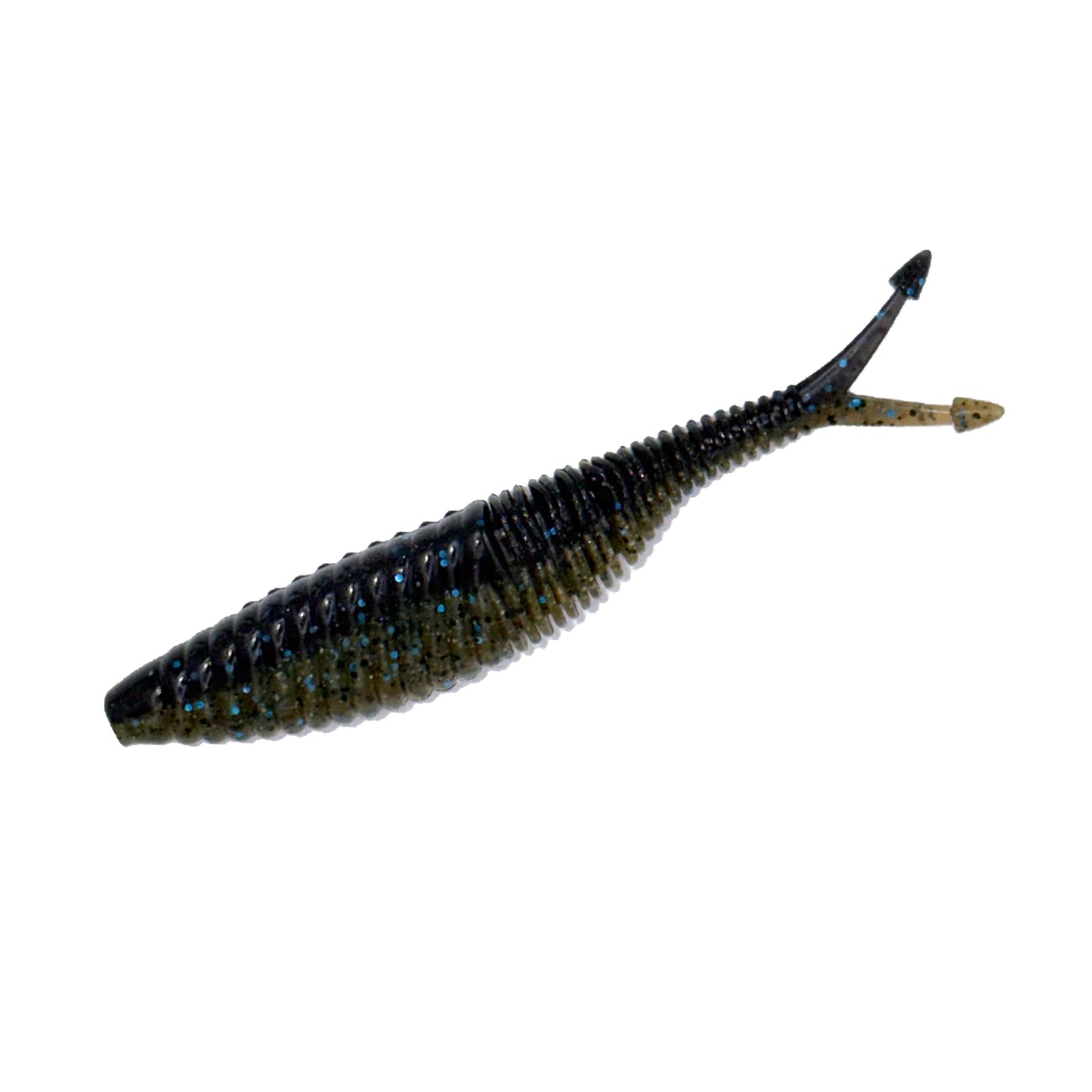 Geecrack Bellows Vibe 4.2 inch bladed jig trailer in Green Pumpkin/Black Blue Flake #403