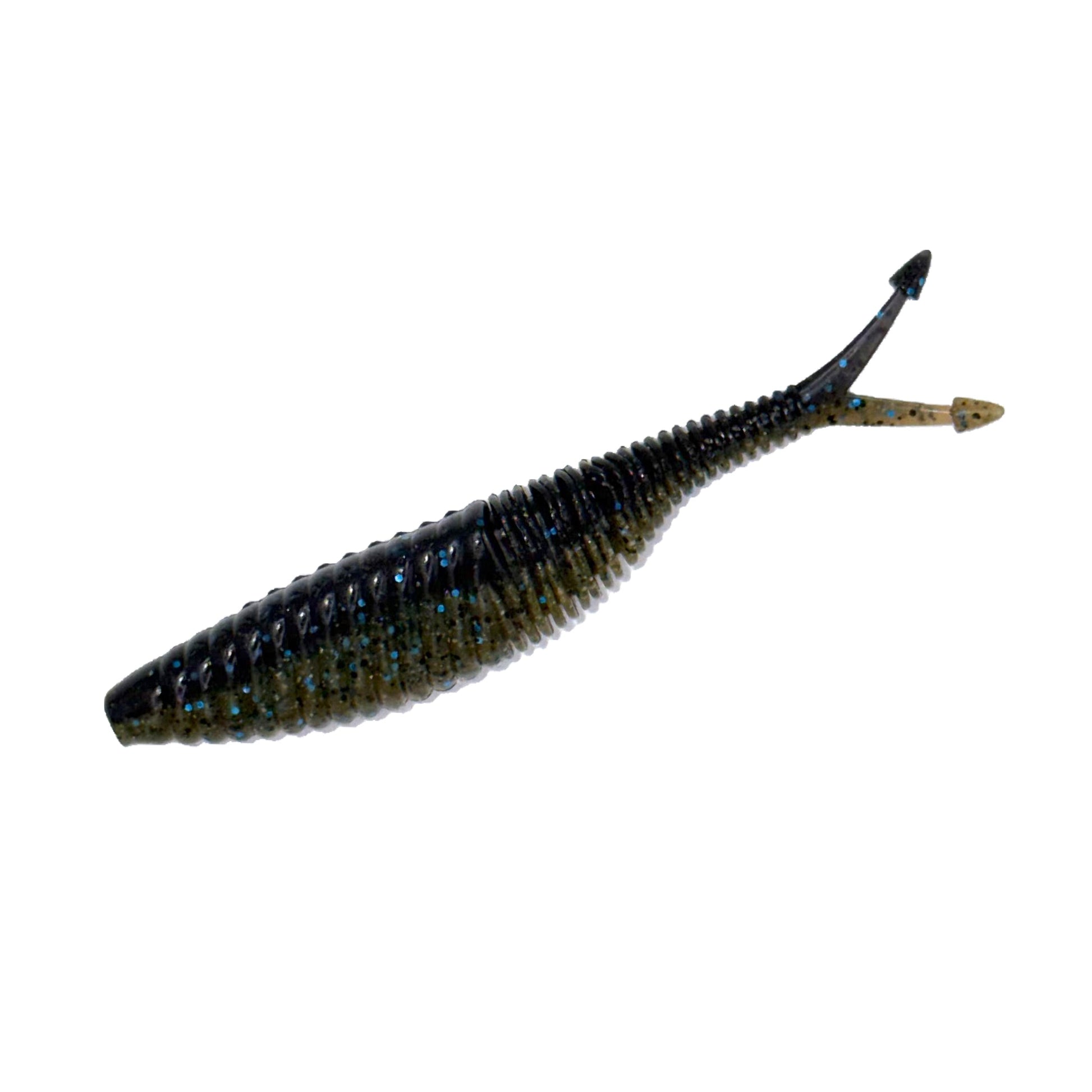 Geecrack Bellows Vibe 4.2 inch bladed jig trailer in Green Pumpkin/Black Blue Flake #403