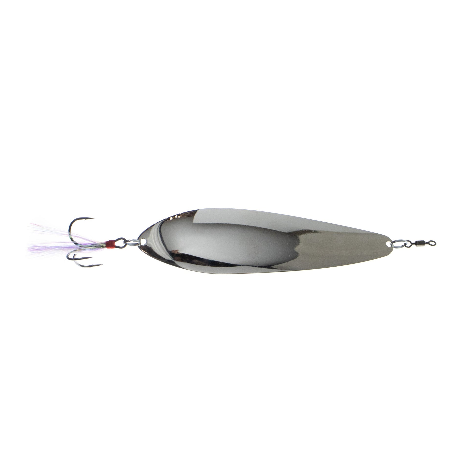 Nichols Bass Mafia Big Larry 2.5 oz flutter spoon in Silver Chrome with flashabou-tied treble