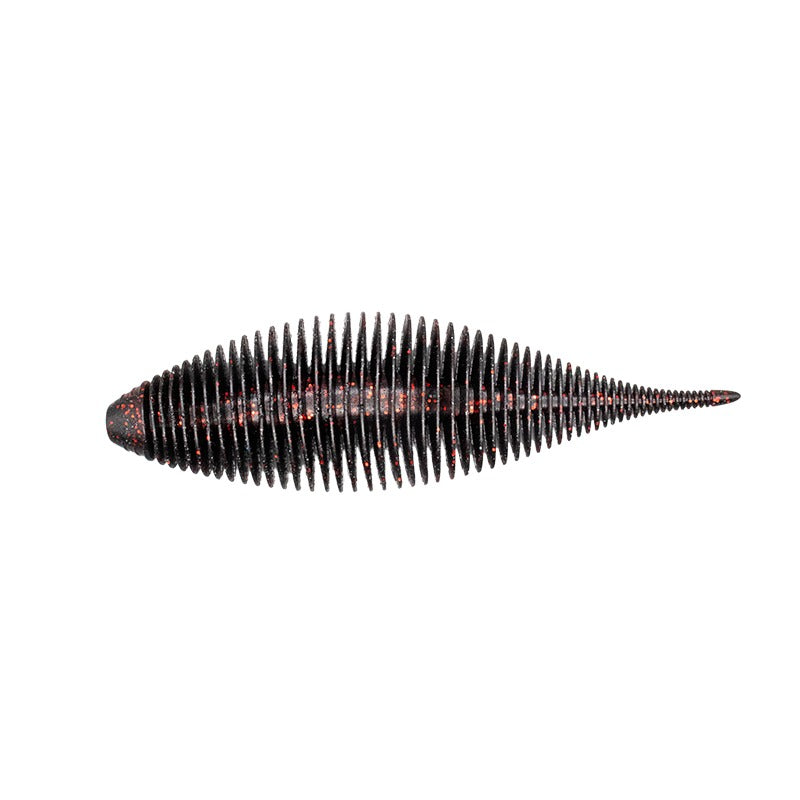 Geecrack Bellows Shad 6.8 inch soft plastic swimbait worm in Black/Red F #035