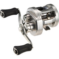 Daiwa Ryoga 150 round casting reel in brushed aluminum with black oversized EVA handle knobs