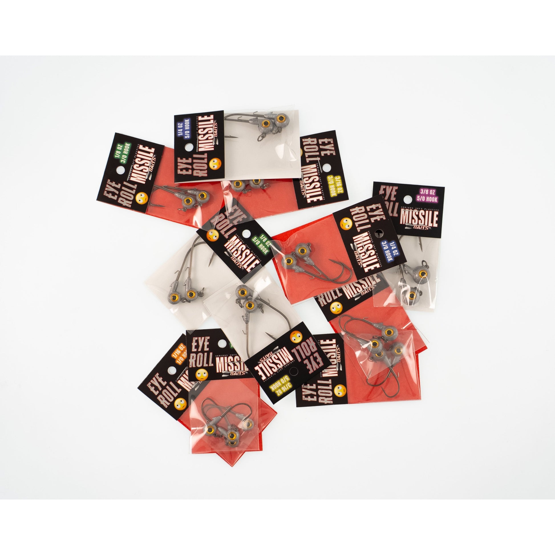 Missile Jigs Gold Eye Roll jig heads in multiple sizes