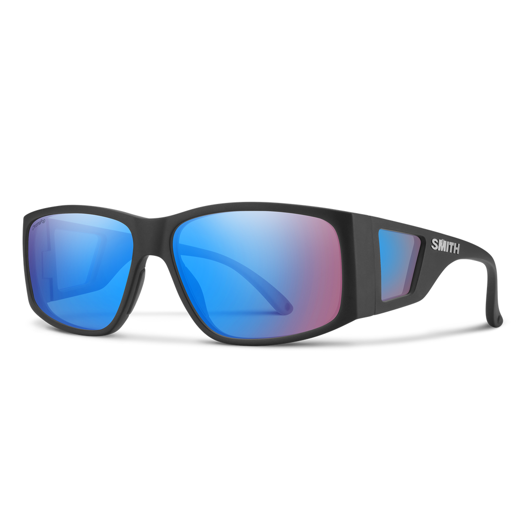 Smith Monroe Peak sunglasses — Matte Black | ChromaPop Low Light Rose Blue Mirror