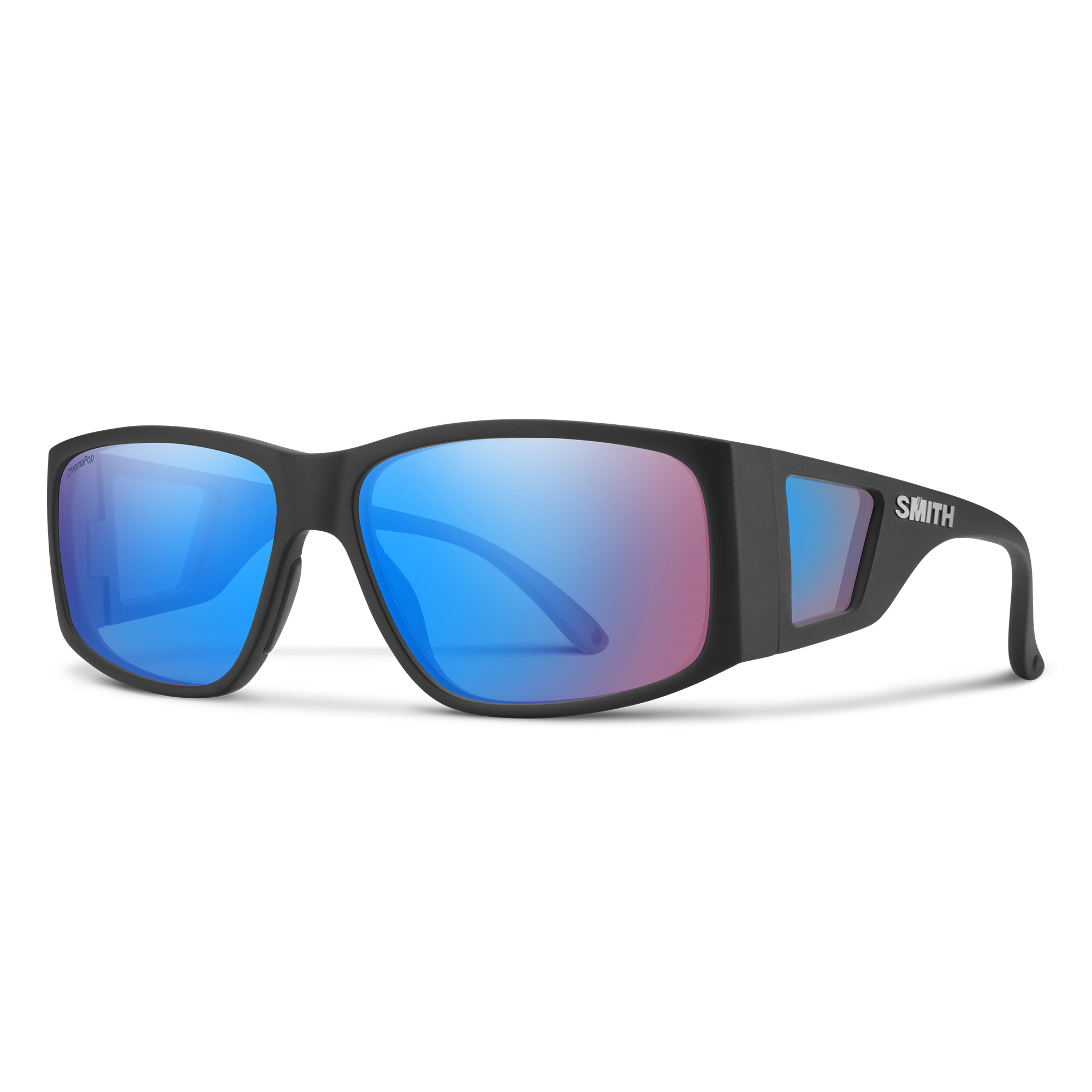 Smith Monroe Peak sunglasses — Matte Black | ChromaPop Low Light Rose Blue Mirror