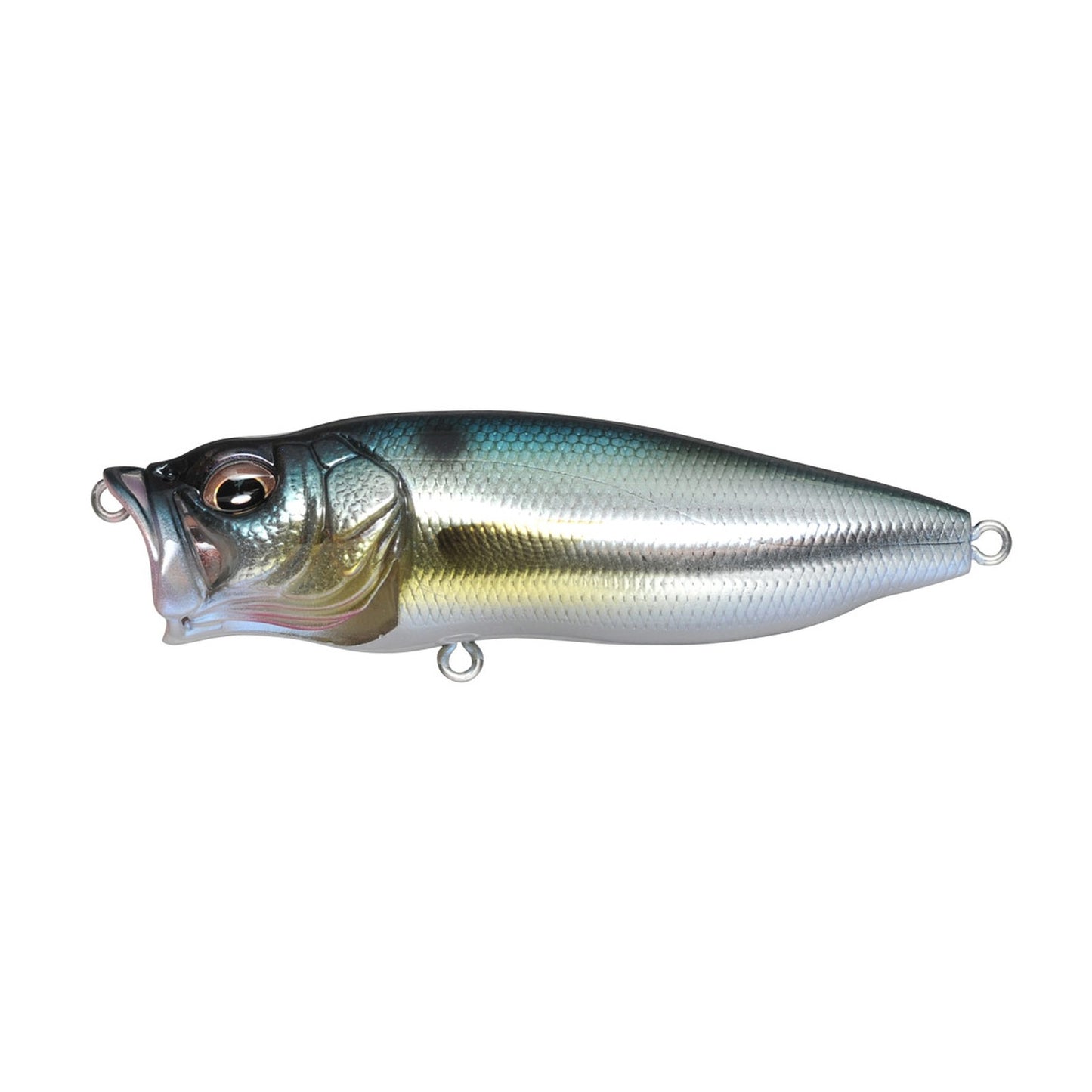 Megabass POPMAX topwater popper in M Threadfin Shad colorway
